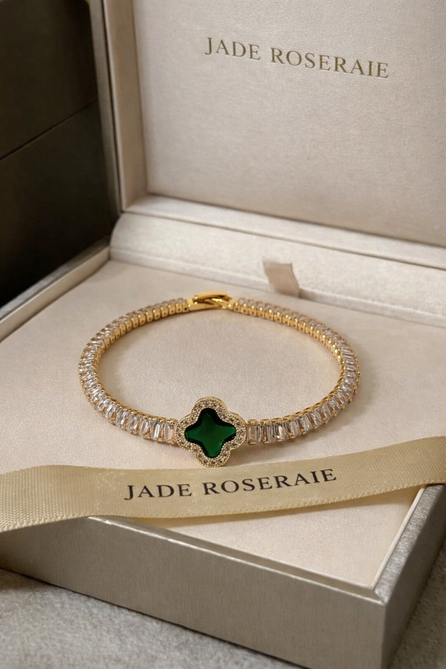 Gold Plated 14K – B003 Green Clover Tennis Bracelet