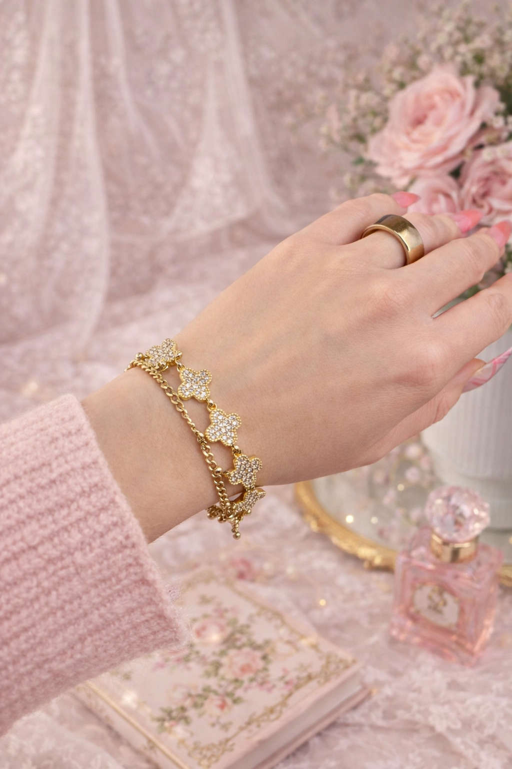 Gold Plated 14K – B001 Clover Pavé Bracelet