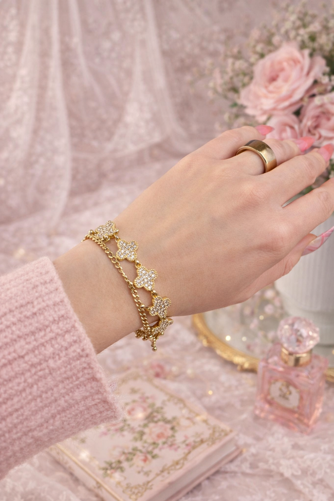 Gold Plated 14K – B001 Clover Pavé Bracelet