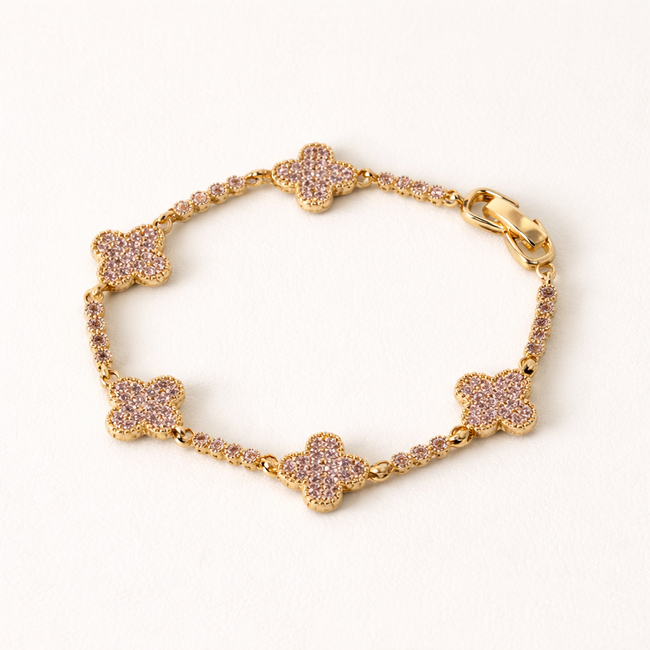 Gold Plated 14K – B004 Rose Pavé Clover Bracelet
