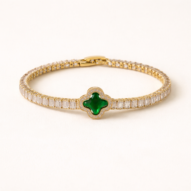 Gold Plated 14K – B003 Green Clover Tennis Bracelet