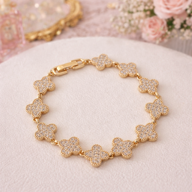 Gold Plated 14K – B001 Clover Pavé Bracelet